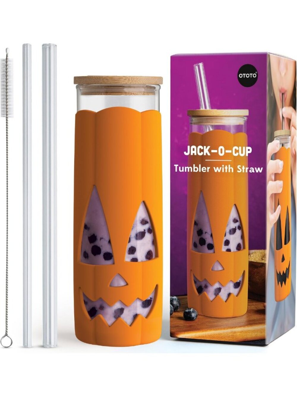 Halloween Glass Tumbler with Lid & Straws - 16.9oz Iced Coffee Cup, Goth Gifts